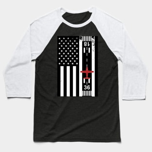 Patriotic Aviation, US flag with airplane and airport Baseball T-Shirt